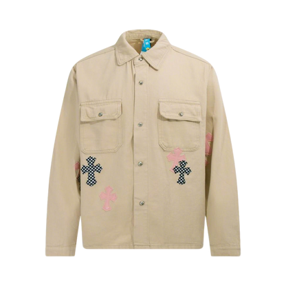 Chrome Hearts Inspired Beige Jacket With Cross Patches