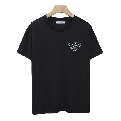 Prada Black/White Tee With Iconic Triangle Logo For Sophisticated Streetwear Looks