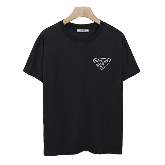 Prada Black/White Tee With Iconic Triangle Logo For Sophisticated Streetwear Looks