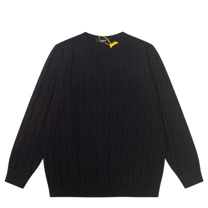 Fendi Black Crew Neck Sweater With Textured Pattern