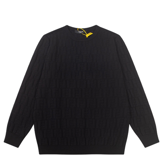 Fendi Black Crew Neck Sweater With Textured Pattern