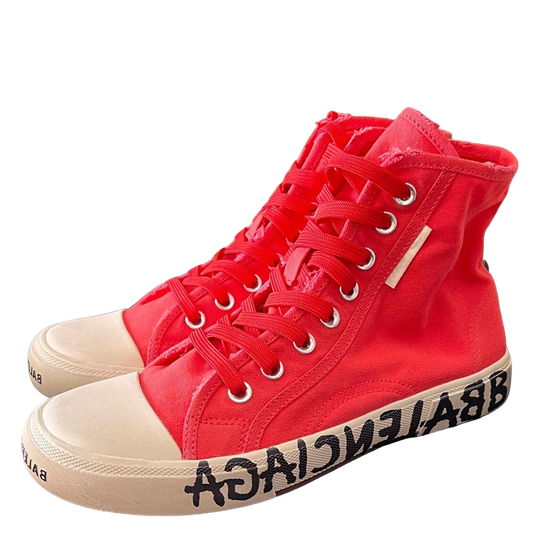 Balenciaga Unisex Red High-Top Canvas Sneakers with Brand Logo Sole for Luxury Street Fashion