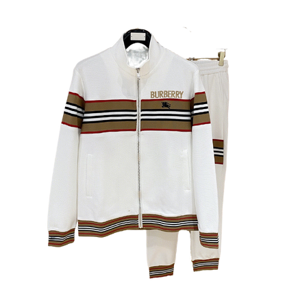 Burberry Men's White Tracksuit With Signature Stripes And Logo