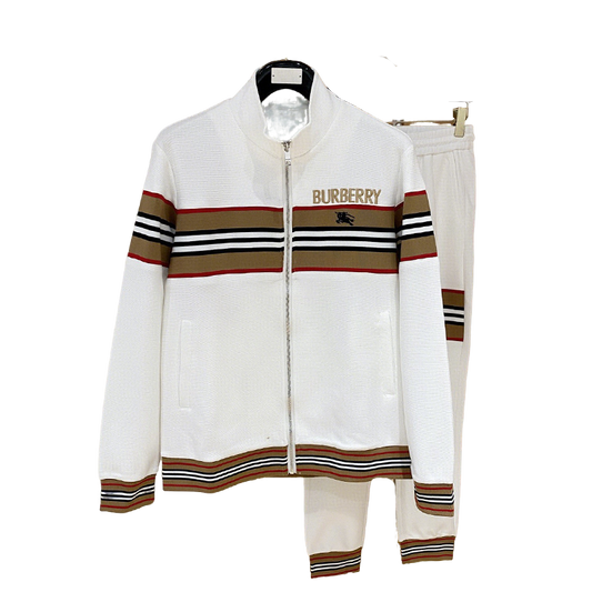 Burberry Men's White Tracksuit With Signature Stripes And Logo
