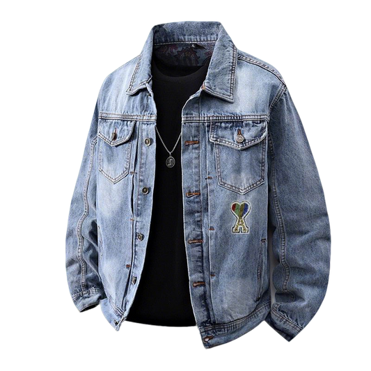 Amiri Light Blue Denim Jacket With Colorful Embroidered Badge