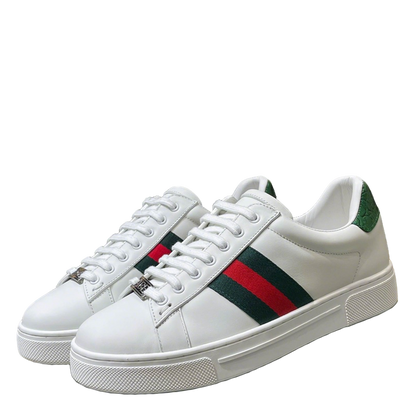 Gucci White Leather Sneakers With Web Stripes