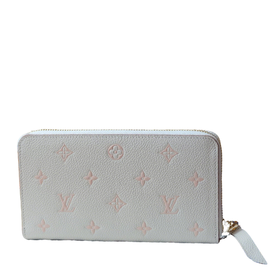 Elegant Louis Vuitton White Leather Wallet With Pink Monogram Embossing For Sophisticated Style M13644