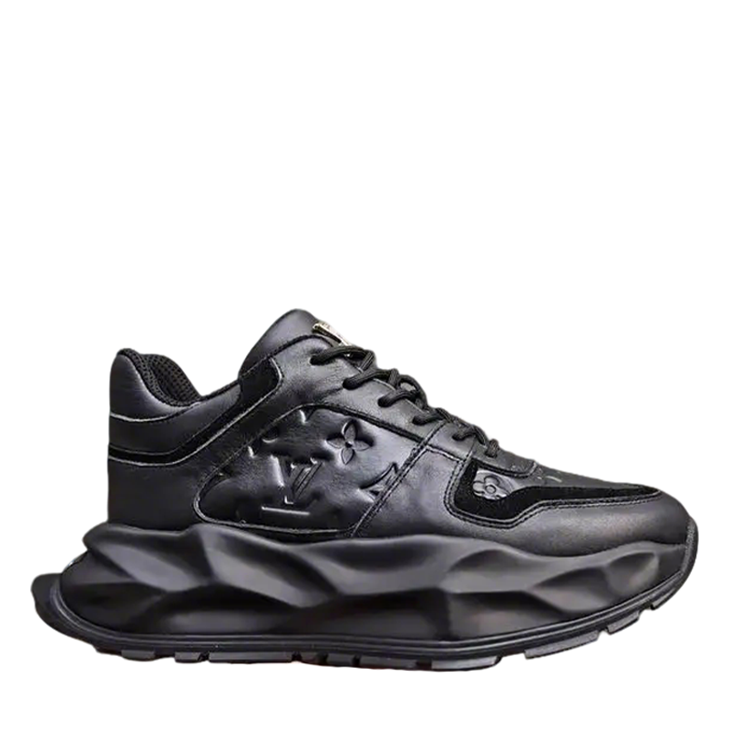 Louis Vuitton Men's Black Leather Sneakers With Unique Textured Sole
