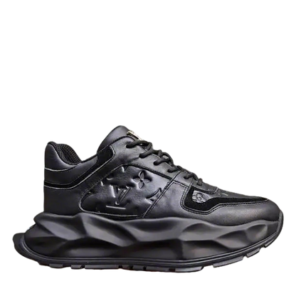 Louis Vuitton Men's Black Leather Sneakers With Unique Textured Sole