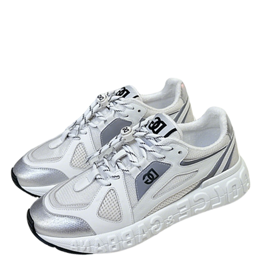 Dolce & Gabbana Unisex White And Silver Mesh Sneakers With Branding