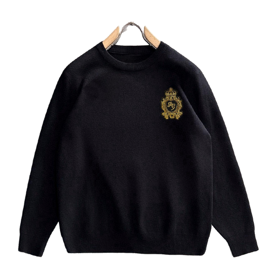 Dolce & Gabbana Men's Black Crew Neck Knitted Sweater With Gold Badge