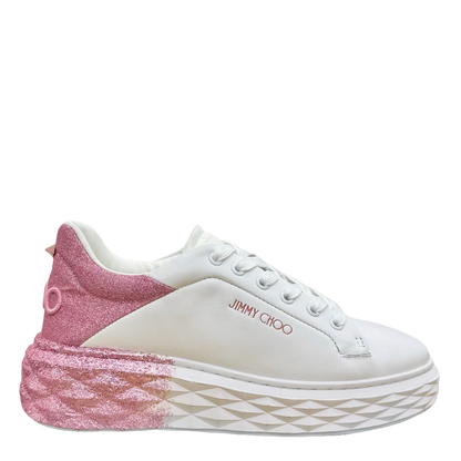 Jimmy Choo Women's White Sneakers With Pink Glitter Accents