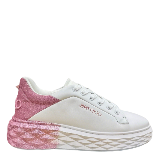 Jimmy Choo Women's White Sneakers With Pink Glitter Accents