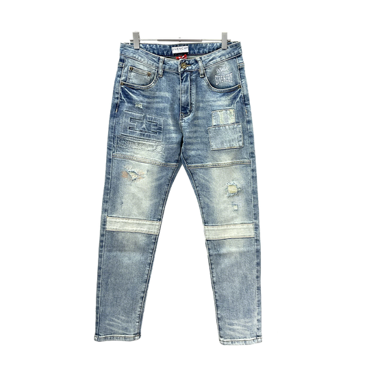 Givenchy Light Blue Distressed Patchwork Denim Jeans For Fashion - Forward Style