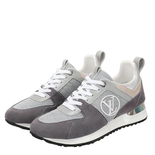Louis Vuitton Women's Grey Mesh and Suede Sneakers with Iconic Logo