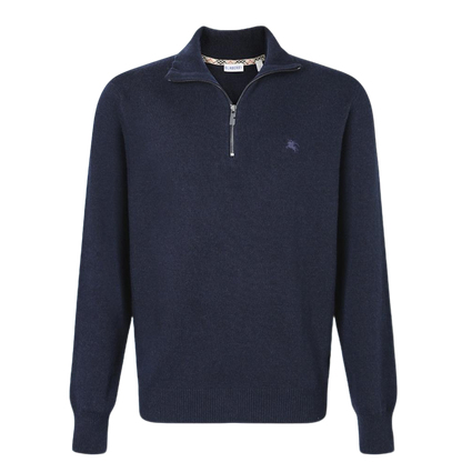 Burberry Men's Zip Neck Cashmere Sweater In Navy