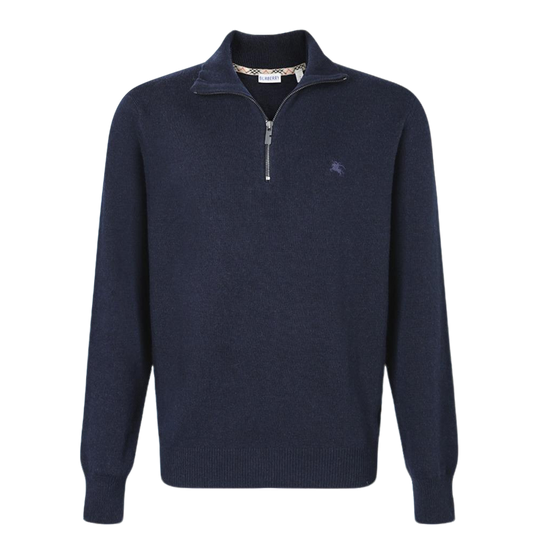 Burberry Men's Zip Neck Cashmere Sweater In Navy