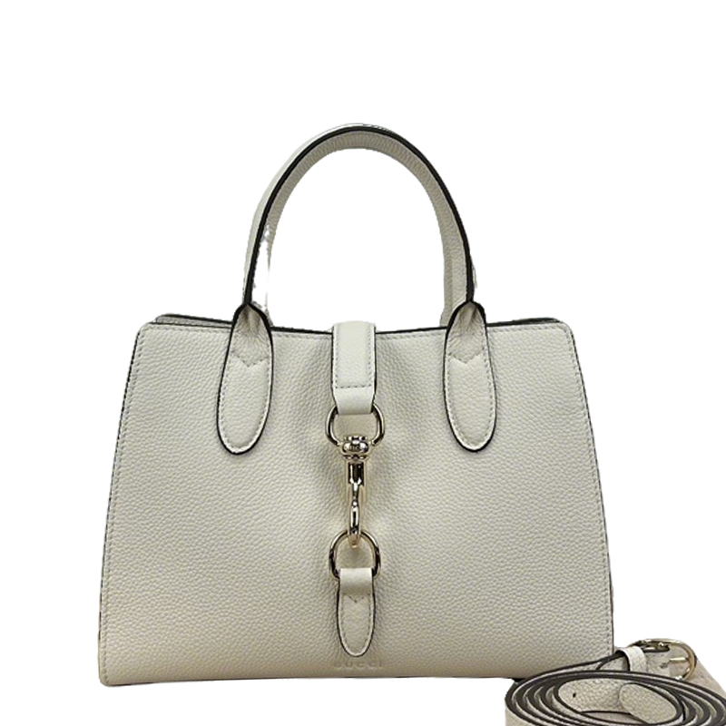 Gucci White Pebbled Leather Top Handle Bag With Silver Tone Hardware And Detachable Strap 795349