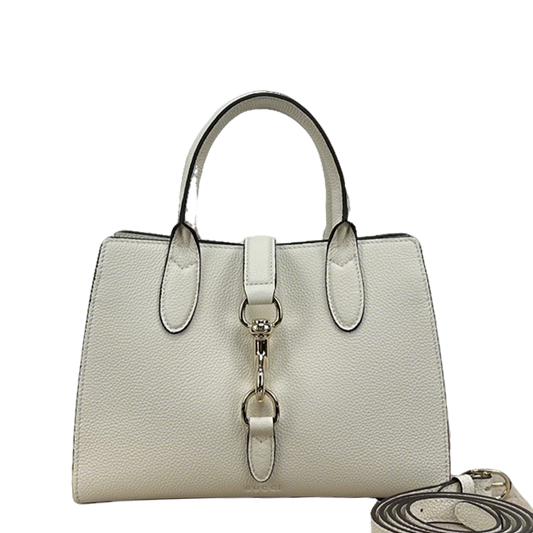 Gucci White Pebbled Leather Top Handle Bag With Silver Tone Hardware And Detachable Strap 795349