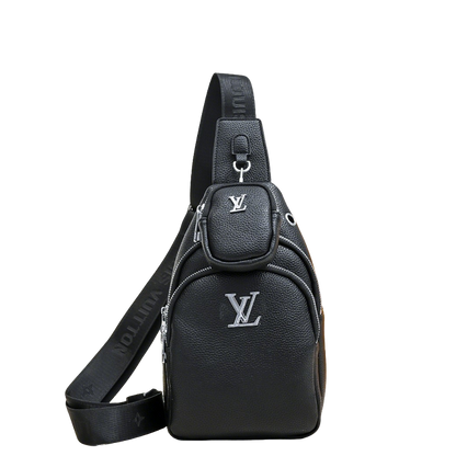 Luxury Louis Vuitton Black Leather Sling Bag with Signature Logo and Stylish Design
