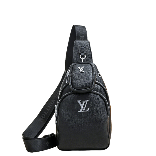 Luxury Louis Vuitton Black Leather Sling Bag with Signature Logo and Stylish Design