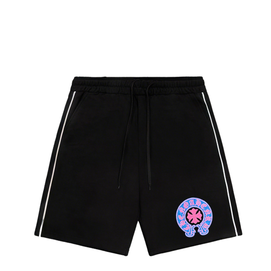 Chrome Hearts Inspired Black Drawstring Shorts With Vibrant Logo
