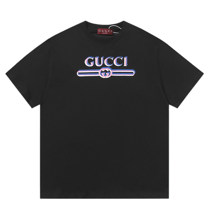 Gucci Black/White Tee With Colorful 3D Logo For Trendy Luxury Streetwear Styles