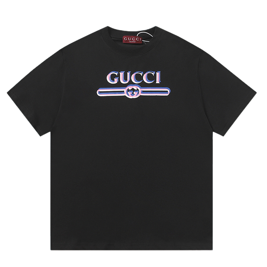Gucci Black/White Tee With Colorful 3D Logo For Trendy Luxury Streetwear Styles