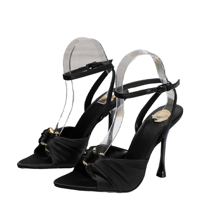 YSL Black Satin Ankle - Strap High - Heel Sandals For Elegant Occasions