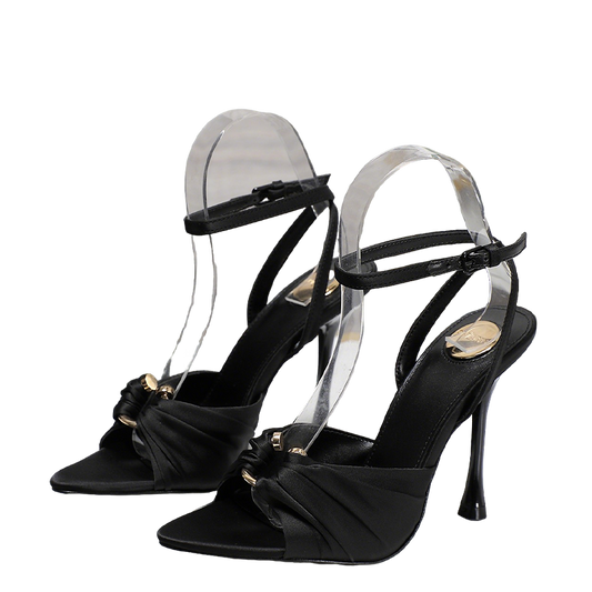 YSL Black Satin Ankle - Strap High - Heel Sandals For Elegant Occasions