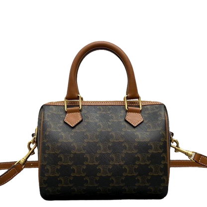 Celine Monogram Canvas Boston Bag With Leather Handles And Strap 197582