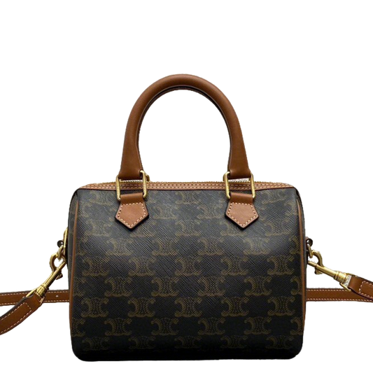 Celine Monogram Canvas Boston Bag With Leather Handles And Strap 197582
