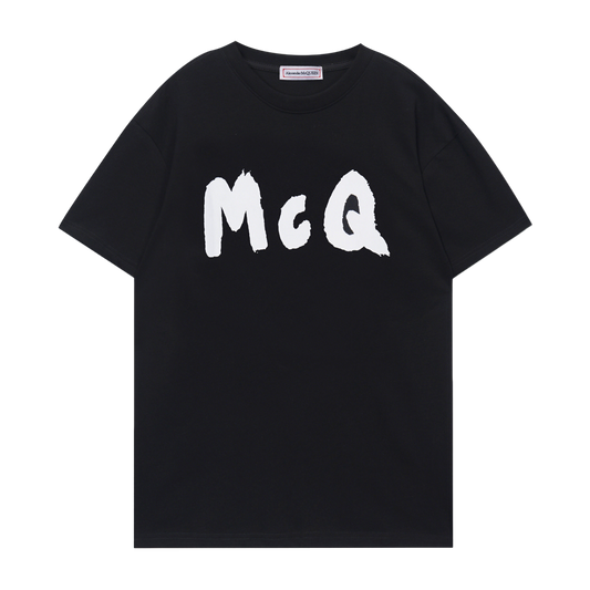 Alexander McQueen Black/White T - Shirt With Bold White McQ Brush - Stroke Lettering