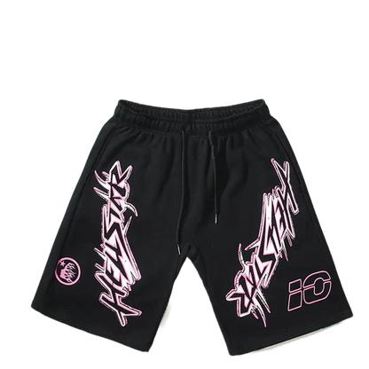 Hellstar Men's Black Drawstring Shorts with Pink Graffiti Graphics