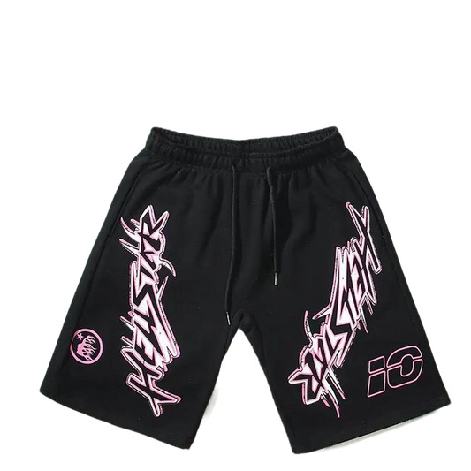 Hellstar Men's Black Drawstring Shorts with Pink Graffiti Graphics