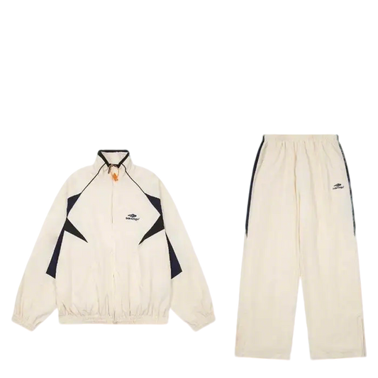 Balenciaga Beige Tracksuit With Contrast Black Accents And Zip Jacket