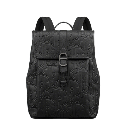 Elegant Dior Daily Black Leather Backpack With Embossed Monogram And Buckle Closure BA231