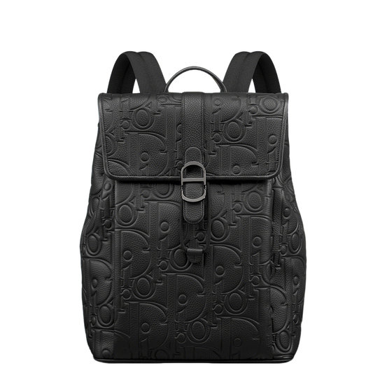 Elegant Dior Daily Black Leather Backpack With Embossed Monogram And Buckle Closure BA231