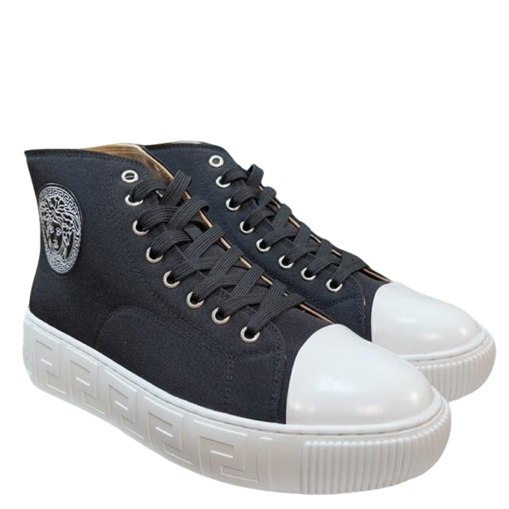 Versace Men's High-Top Sneakers - Luxury Designer Athletic Footwear with Baroque Print & Greek Key