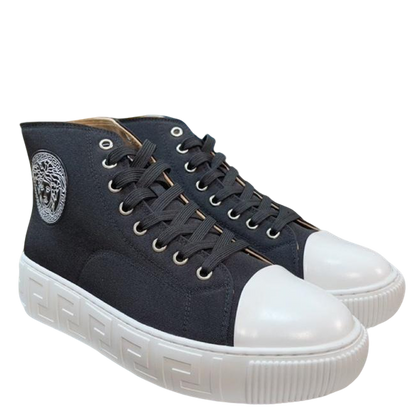 Versace Men's High-Top Sneakers - Luxury Designer Athletic Footwear with Baroque Print & Greek Key