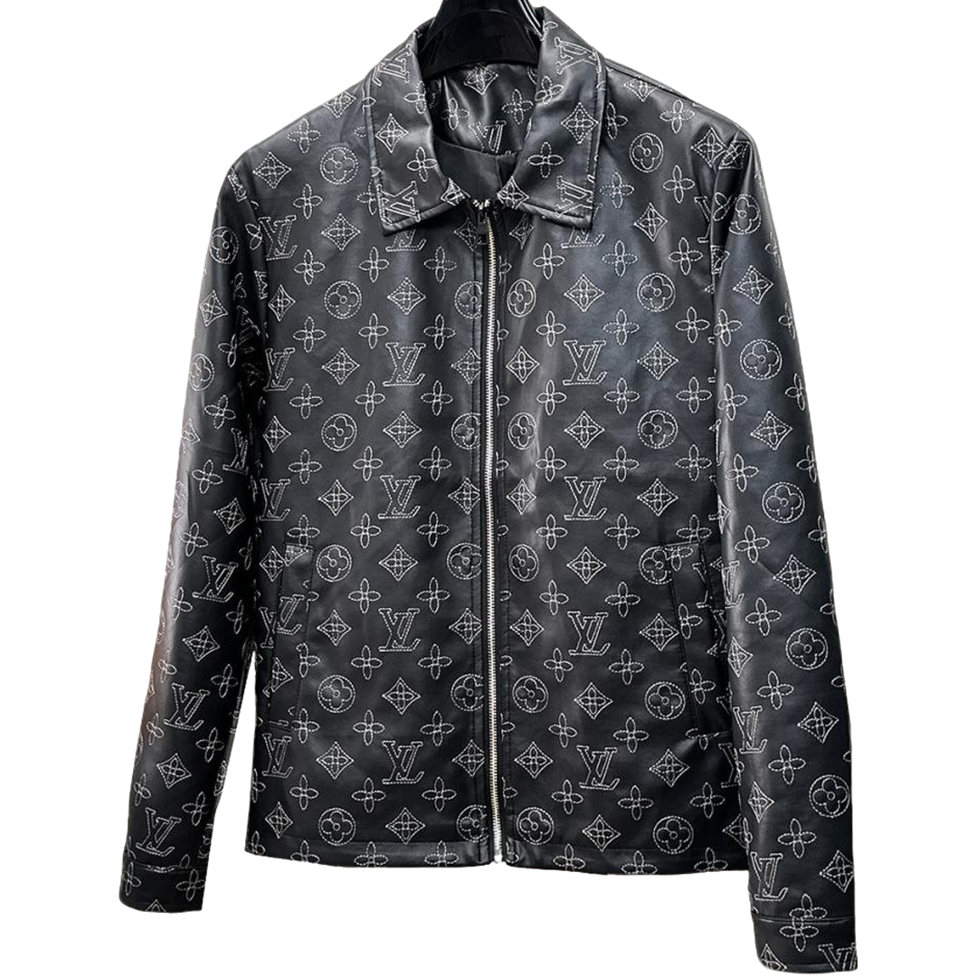Louis Vuitton Monogram Print Leather Jacket with Zip-Front