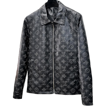 Louis Vuitton Monogram Print Leather Jacket with Zip-Front