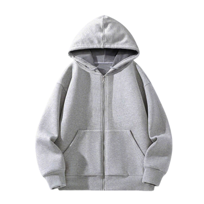 Versace - Inspired Gray Zip - Up Hoodie With Hooded Design And Oversized Silhouette