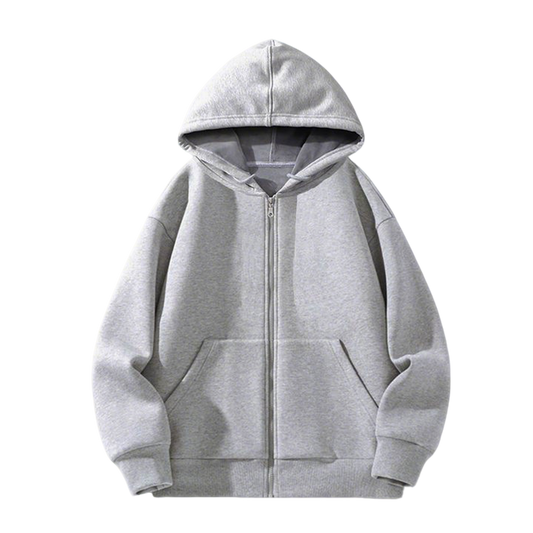 Versace - Inspired Gray Zip - Up Hoodie With Hooded Design And Oversized Silhouette