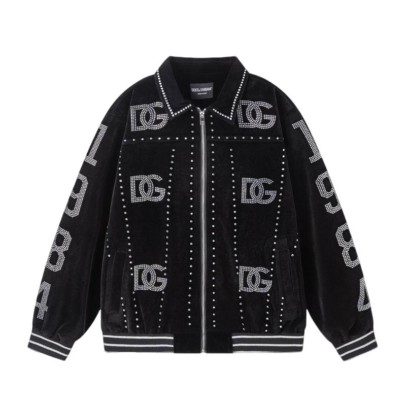 Dolce Gabbana Black Velvet Jacket With Rhinestone Logos And Studs