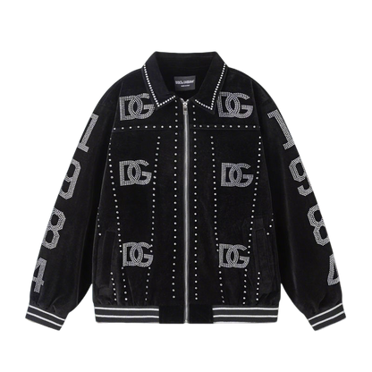 Dolce Gabbana Black Velvet Jacket With Rhinestone Logos And Studs