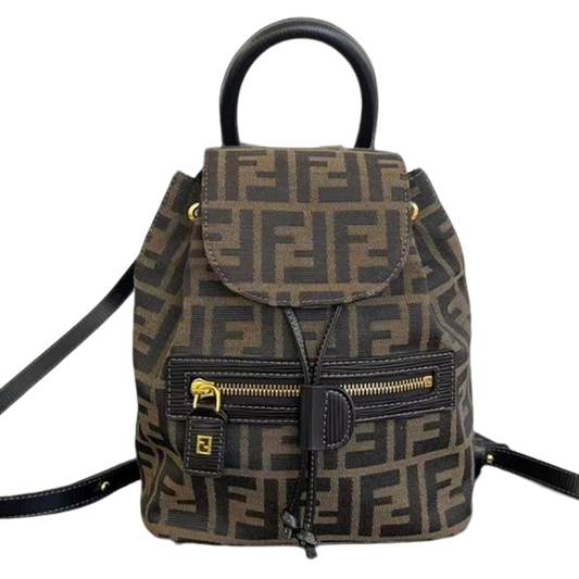 Elegant Fendi Mini Backpack With Iconic FF Pattern And Gold - Tone Hardware 185