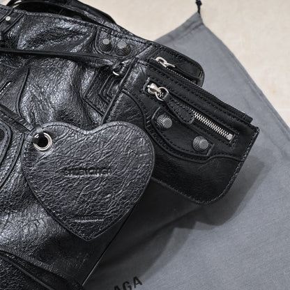Balenciaga Classic City Bag with Studs and Heart - Shaped Charm for Edgy Fashion Lovers Style No.80092