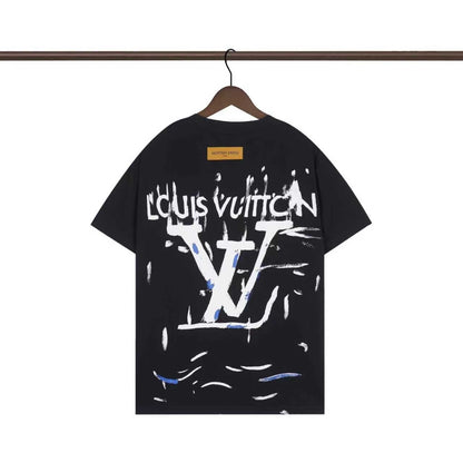 Louis Vuitton Black/White T shirt with Artistic Paint Splatter and Logo Design
