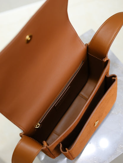 YSL Niki_baby Brown/Black Suede Crossbody Bag With Gold Logo Accent 633151-1